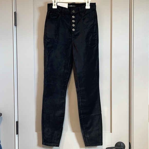 NWT 7 For All Mankind High Rise Ankle Skinny Button Fly Black Velvet Pants 25 - Picture 4 of 11